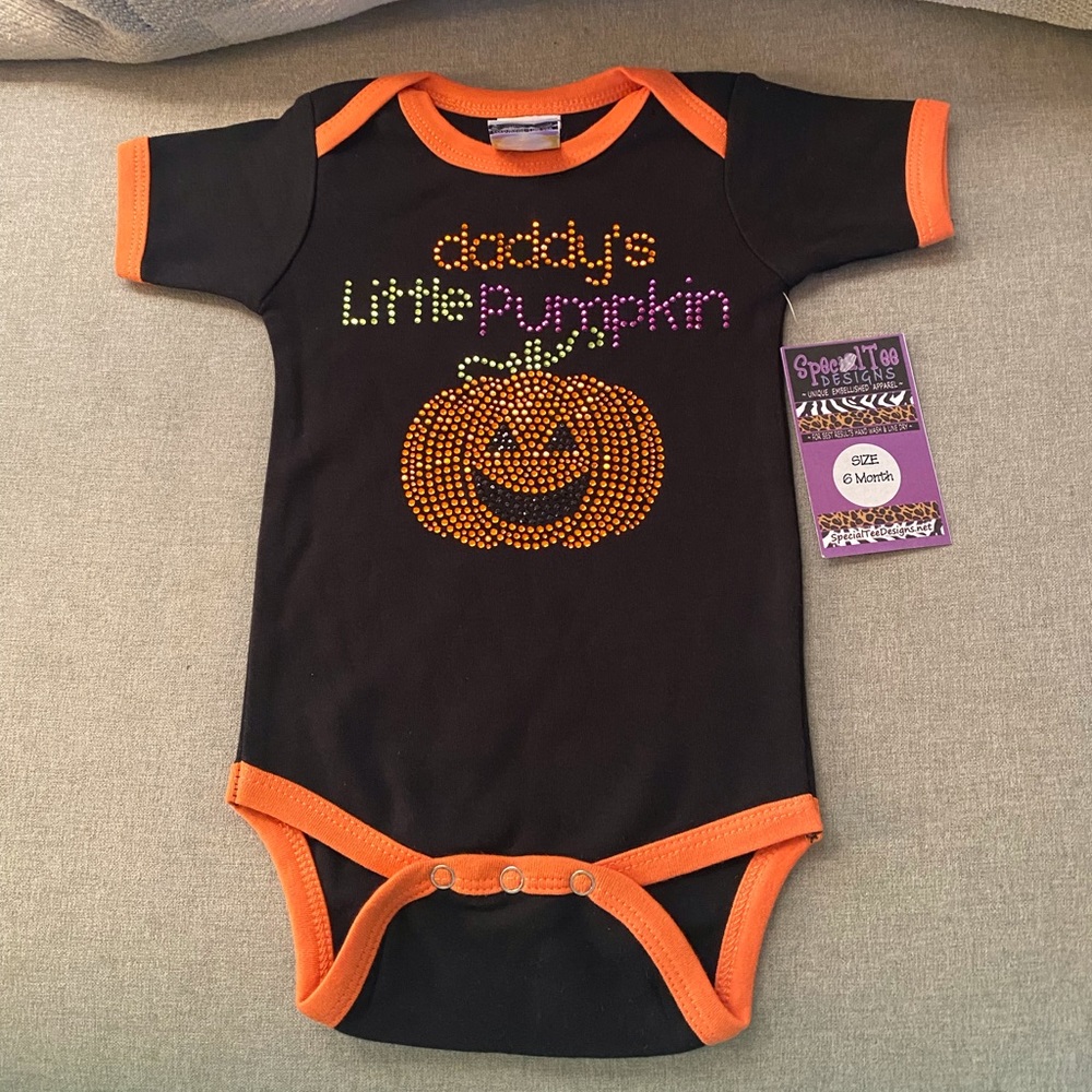 Baby bodysuit Daddy's little pumpkin embellished 100% cotton Halloween 6…